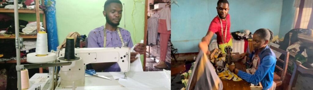 Blaise at his workshop in Bambili in Cameroon training Balikisu